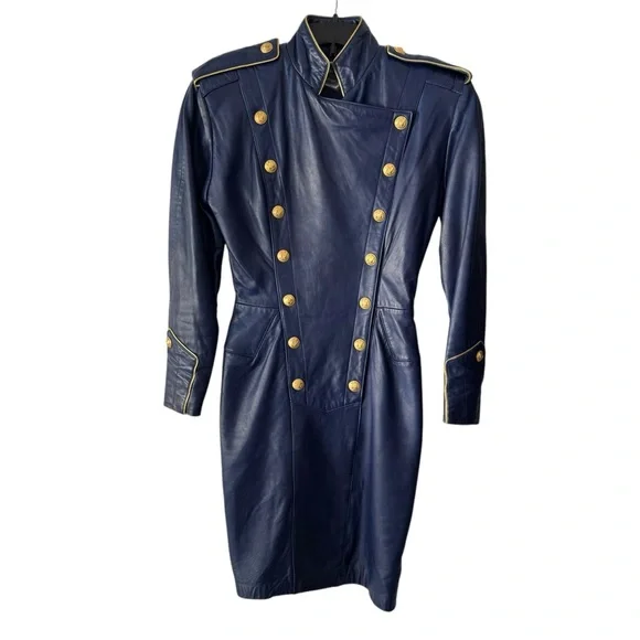 Michael Hoban by North Beach Leather Military Style Long Sleeve Midi Dress - Picture 6 of 11